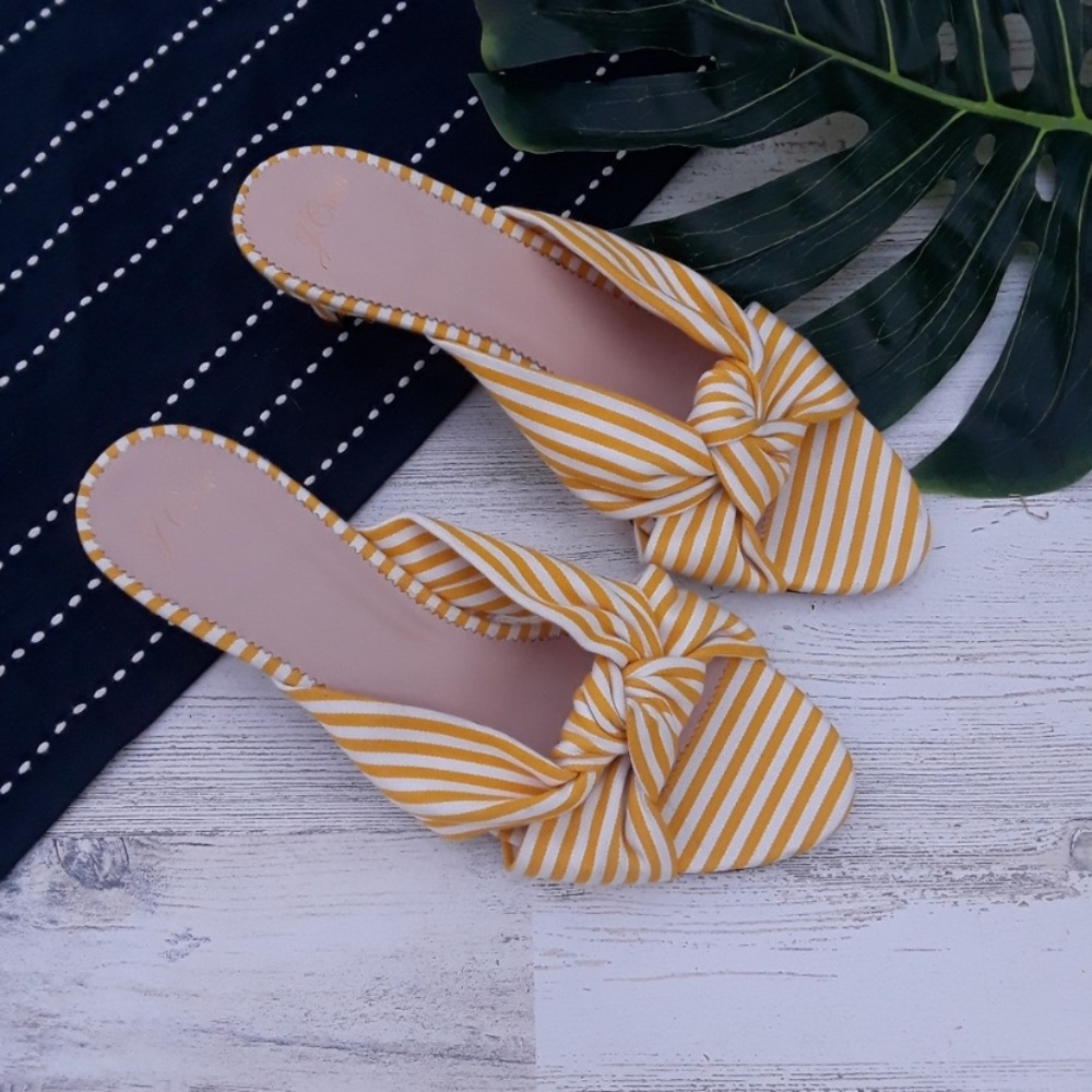 J.Crew| Knotted Kitten Heel Yellow Striped Sandal